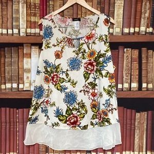 Espresso floral tank‎ sheer panel bottom trim 2X